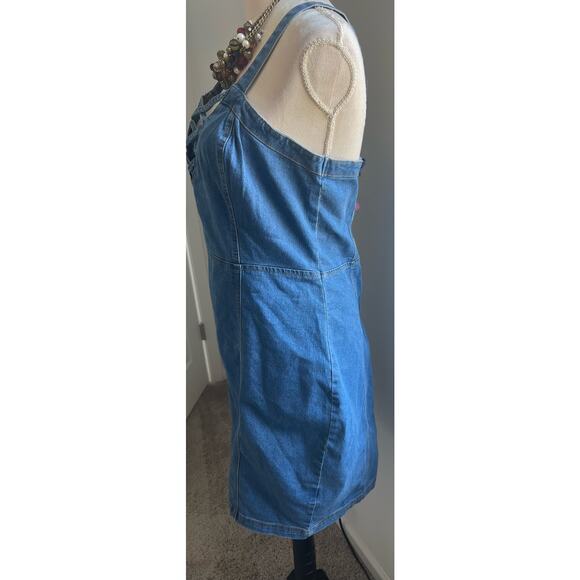 Derek Heart Denim Spaghetti Strap Criss Cross Front Above Knee Stretch Dress XL - Picture 2 of 6
